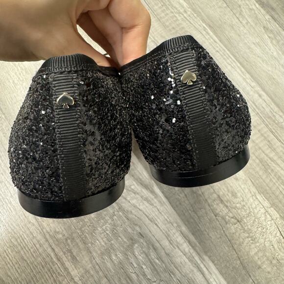 Kate Spade New York Honey Glitter Ballet Flats Black Bow Size 8 - Picture 5 of 8